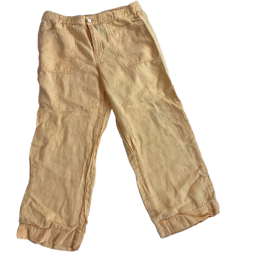 SoBlu Orange Linen Patch Pockets Button Closure Wide Leg Crop Pants Size 12